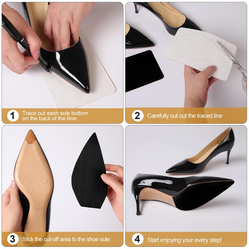 GQTJP Shoe Sole Protector, 4 Pcs Self Adhesive Shoe Bottom Protector for High Heels, Silicone Anti Slip Shoe Grips on Bottom of Shoes, Sole Guard Non Slip Pads for Shoes - Image 4